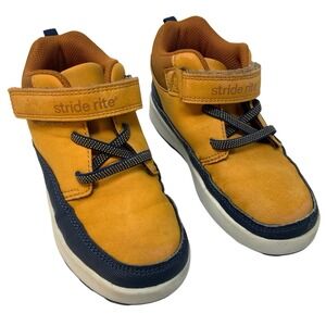 Stride Rite Munchkin Hayes Hiking Ankle Boots SZ 12 Tan Blue Hook And Loop